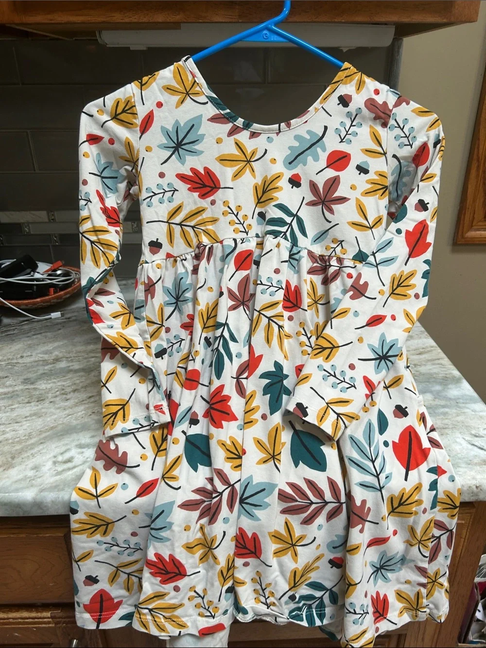 Hanna Andersson Long Sleeve Skater Dress with Pockets Falling Leaves Sz 8 Casual